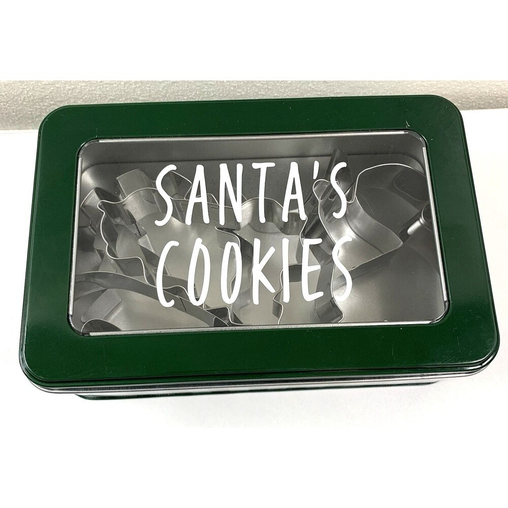 Lot of 6 Santa s Cookie Cutters in Tin Candy Cane Xmas Trees Reindeer Santa New